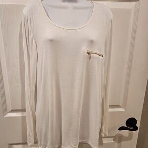 Zenana Outfitters Cream Long Sleeve Top with Gold Zipper